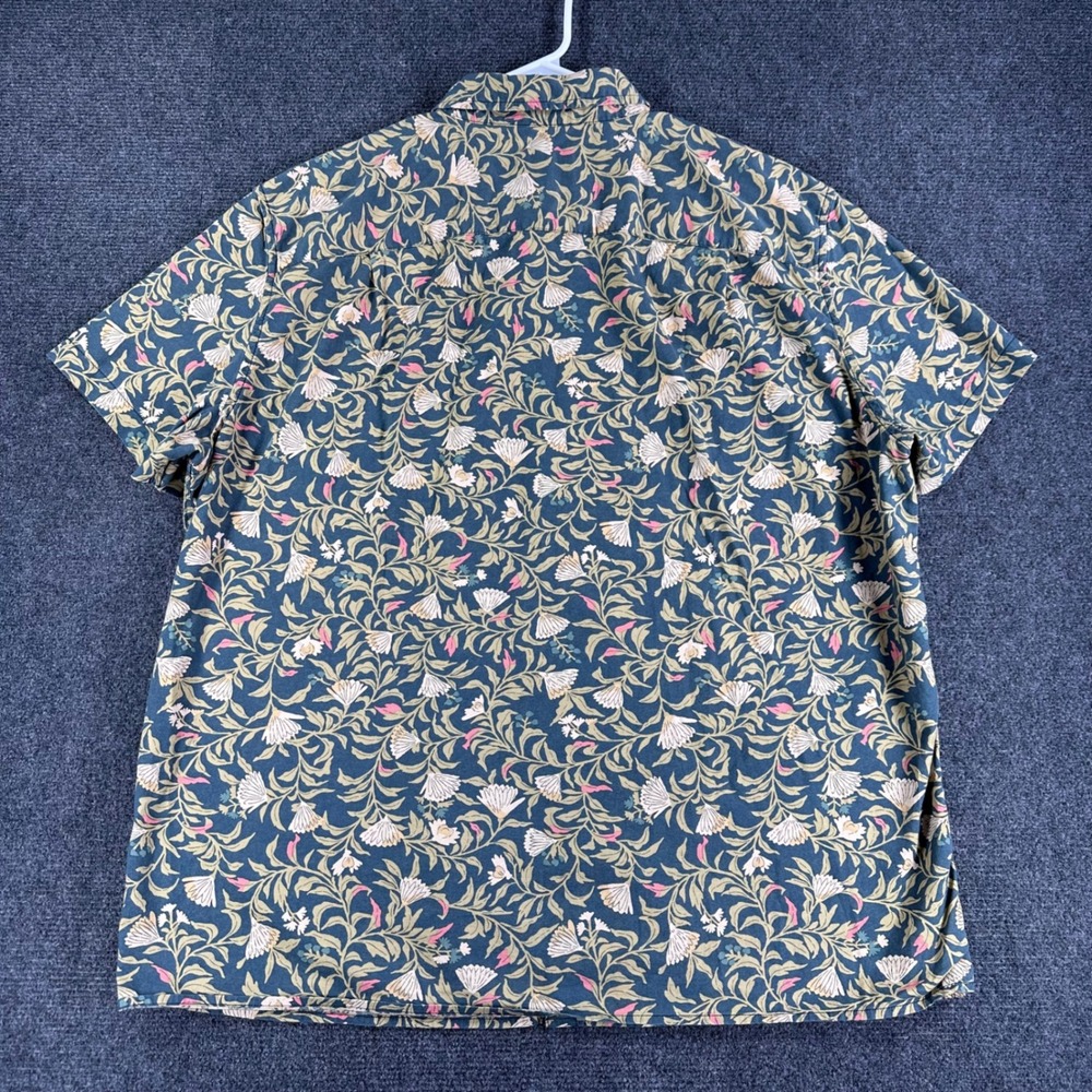 American Eagle Flex Mens XXL Short Sleeve Button Up Shirt Floral Teal Pink Green - Picture 10 of 14